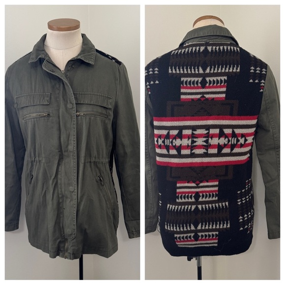 Thread & Supply Jackets & Blazers - Thread & Supply Small Green Utility Jacket Chore Coat ~ Patterned Back Boho